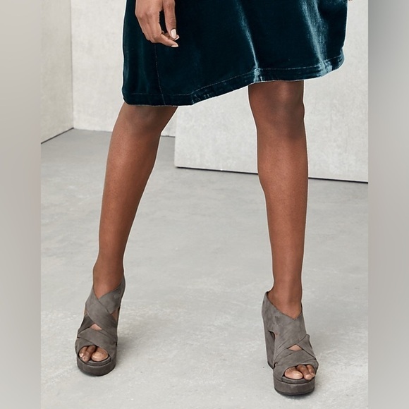 Eileen Fisher Bella Leather Wedge Sandals in Grey Size 9.5 New! - Picture 11 of 13